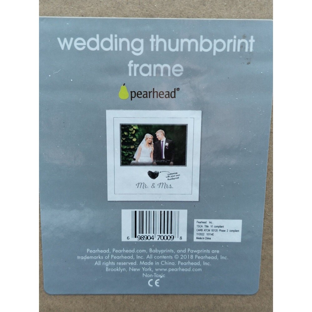 Pearhead Heart Thumbprint Photo Frame and Ink Kit, Wedding Keepsake Registry